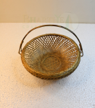 Flower Design Bamboo Basket/Tokri with Handle - 8 Inch (#BH0017)