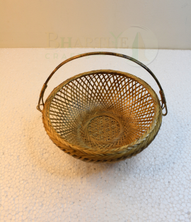 Flower Design Bamboo Basket/Tokri with Handle - 8 Inch (#BH0017)