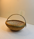Flower Design Bamboo Basket/Tokri with Handle - 8 Inch (#BH0017)