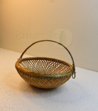 Flower Design Bamboo Basket/Tokri with Handle - 8 Inch (#BH0017)