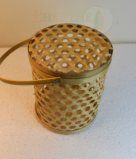 Handcrafted Bamboo Utility Basket/Tokri with Handle - 7*8 Inch (#EFBH0002-00)