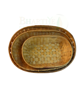 Set Of 3 Bamboo Oval Shaped Basket/Tokri :- Small - 6*10 Inch, Medium - 8*12 Inch, large - 10*14 Inch (#EFBH0074-00)