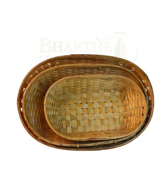 Set Of 3 Bamboo Oval Shaped Basket/Tokri :- Small - 6*10 Inch, Medium - 8*12 Inch, large - 10*14 Inch (#EFBH0074-00)