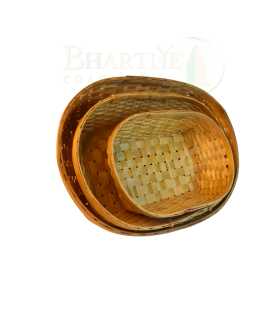 Set Of 3 Bamboo Oval Shaped Basket/Tokri :- Small - 6*10 Inch, Medium - 8*12 Inch, large - 10*14 Inch (#EFBH0074-00)