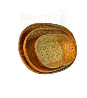 Set Of 3 Bamboo Oval Shaped Basket/Tokri :- Small - 6*10 Inch, Medium - 8*12 Inch, large - 10*14 Inch (#EFBH0074-00)