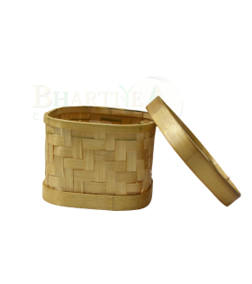 Woven Bamboo Basket/Tokri With a Lid(Medium) - 5*5*4 Inch (#EFBH0032-01)