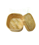 Woven Bamboo Basket/Tokri With a Lid(Medium) - 5*5*4 Inch (#EFBH0032-01)