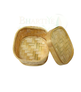 Woven Bamboo Basket/Tokri With a Lid(Medium) - 5*5*4 Inch (#EFBH0032-01)