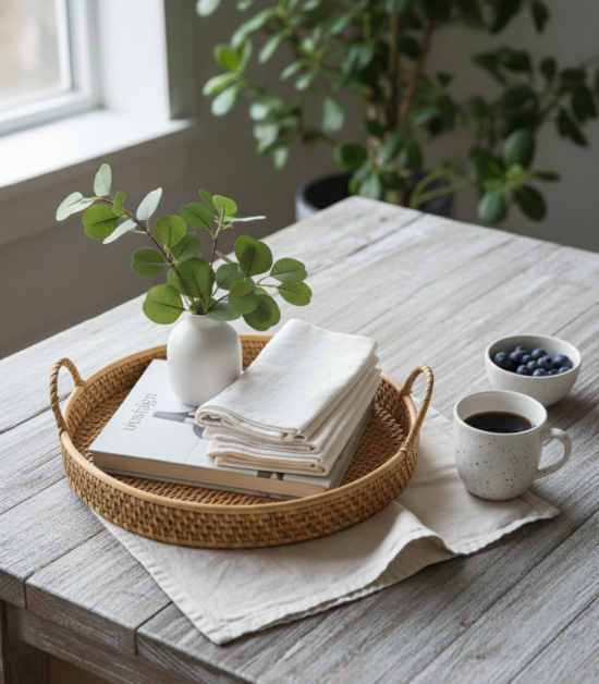 Handwoven Cane Serving Tray – Natural Rectangular Design Set of 2 (#CP0008) |