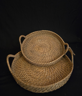 Handwoven Cane Serving Tray – Natural Rectangular Design Set of 2 (#CP0008) |