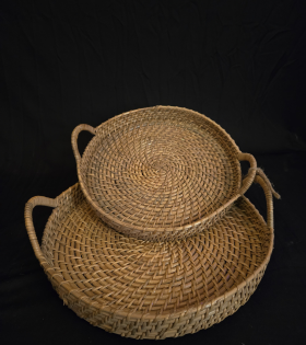 Handwoven Cane Serving Tray – Natural Rectangular Design Set of 2 (#CP0008) |