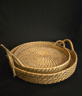 Handwoven Cane Serving Tray – Natural Rectangular Design Set of 2 (#CP0008) |