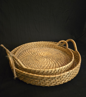 Handwoven Cane Serving Tray – Natural Rectangular Design Set of 2 (#CP0008) |