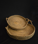 Handwoven Cane Serving Tray – Natural Rectangular Design Set of 2 (#CP0008) |
