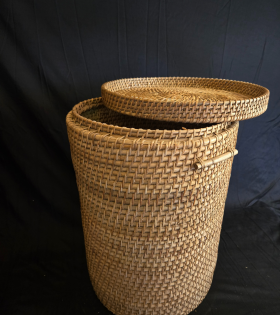 Handwoven Round Cane Laundry Basket – Natural Storage Solution (#CP002) -Medium