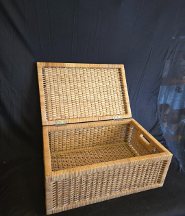 Handwoven Rectangular Cane Basket with Lid – Storage Organizer (#CP0020)
