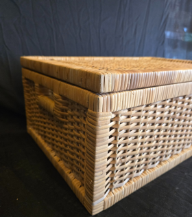 Handwoven Rectangular Cane Basket with Lid – Storage Organizer (#CP0020)