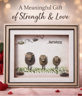 Survivors Pebble Art Frame – Valentine Gift for Him | Handmade Gift for Men - Strength &amp; Resilience Stone Artwork