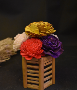 Valentine Shola Flower Pen Stand Gift | Bamboo Desk Organizer with Flowers – Bhartiye Crafts