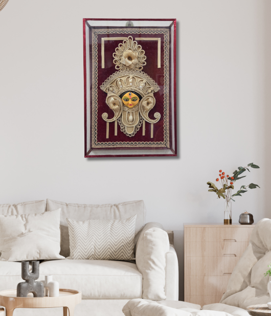 Divine Grace – Handmade Goddess Jute Wall Art Frame-Maa Durga Face (#JP0001)