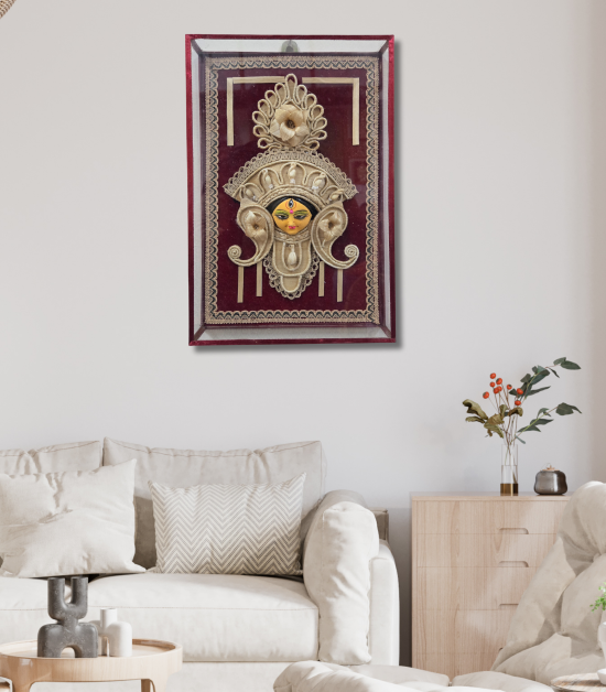 Divine Grace – Handmade Goddess Jute Wall Art Frame-Maa Durga Face (#JP0001)
