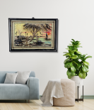 Village Life by the River – Handcrafted Jute Wall Art (#JP0003)