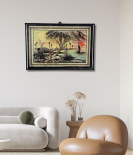 Village Life by the River – Handcrafted Jute Wall Art (#JP0003)