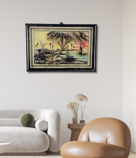 Village Life by the River – Handcrafted Jute Wall Art (#JP0003)