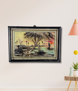 Village Life by the River – Handcrafted Jute Wall Art (#JP0003)