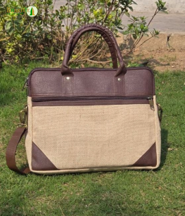 Bhartiye Crafts | Eco-Friendly Jute Laptop Bag with Rexin Finish | Artisan Made in Jharkhand