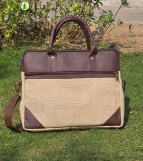 Bhartiye Crafts | Eco-Friendly Jute Laptop Bag with Rexin Finish | Artisan Made in Jharkhand