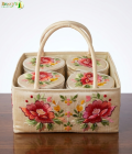 Bhartiye Crafts | Handmade Floral Embroidered Storage Basket with Containers | Cotton Organizer for Kitchen &amp; Home Decor | Made by Jharkhand Artisans