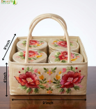 Bhartiye Crafts | Handmade Floral Embroidered Storage Basket with Containers | Cotton Organizer for Kitchen & Home Decor | Made by Jharkhand Artisans