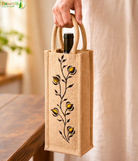 Bhartiye Crafts | Handcrafted Jute Bottle Bag with Embroidery | Eco Friendly Wine Carry Bag | Artisans from Jharkhand