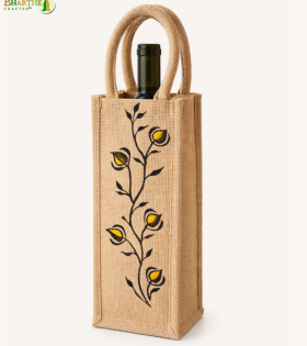 Bhartiye Crafts | Handcrafted Jute Bottle Bag with Embroidery | Eco Friendly Wine Carry Bag | Artisans from Jharkhand