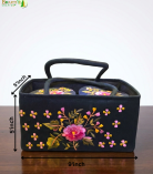 Bhartiye Crafts | Black Embroidered Fabric Storage Basket with Handle | Floral Organizer Box for Home Decor | Artisans from Jharkhand