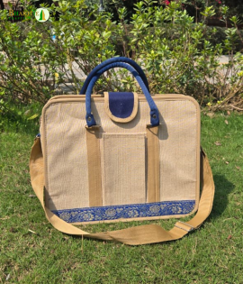 Bhartiye Crafts | Premium Jute Laptop Office Bag with Blue Handle | Artisans from Jharkhand
