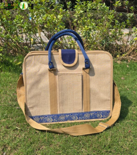 Bhartiye Crafts | Premium Jute Laptop Office Bag with Blue Handle | Artisans from Jharkhand