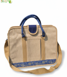 Bhartiye Crafts | Premium Jute Laptop Office Bag with Blue Handle | Artisans from Jharkhand