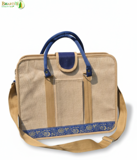 Bhartiye Crafts | Premium Jute Laptop Office Bag with Blue Handle | Artisans from Jharkhand