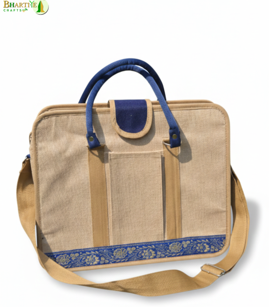 Bhartiye Crafts | Premium Jute Laptop Office Bag with Blue Handle | Artisans from Jharkhand