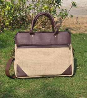 Bhartiye Crafts | Eco-Friendly Jute Laptop Bag with Rexin Finish | Artisan Made in Jharkhand