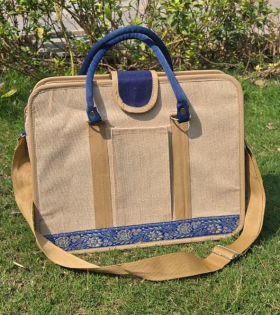 Bhartiye Crafts | Premium Jute Laptop Office Bag with Blue Handle | Artisans from Jharkhand