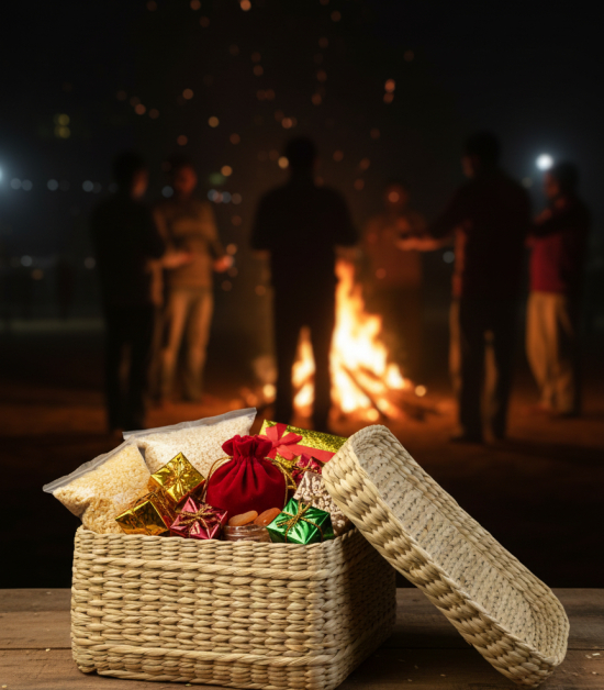 Kauna Grass Basket Hamper with Lid (#KGP0082) | Premium Lohri Special Hamper | Winter Festival Gifting