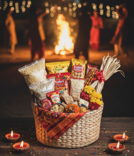 Kauna Grass Basket Hamper | Handmade Eco-Friendly Storage Basket (#KGP0081) | “Happy Lohri Gifting Hamper – Taste of Tradition”