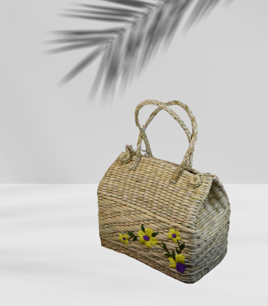 Valentine Special – A Gift with Heart | Handmade Kauna Grass Hand Bag | Picnic bag with Artisan Embroidery & Dual Handle | Manipur North East Sustainable Craft by Bhartiye Crafts