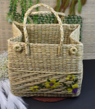 Valentine Special – A Gift with Heart | Handmade Kauna Grass Hand Bag | Picnic bag with Artisan Embroidery & Dual Handle | Manipur North East Sustainable Craft by Bhartiye Crafts