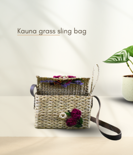 Kauna grass sling bag with leather handle