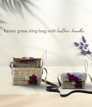 Kauna grass sling bag with leather handle