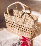 Handmade Kauna Grass Jali Shopping Bag (16×16×7 inch) | Durable Eco-Friendly Hand Bag | Manipur North East Craft by Bhartiye Crafts